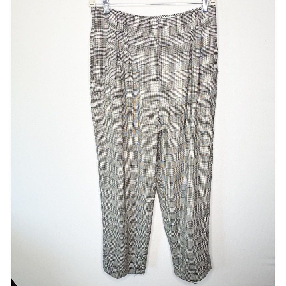 Valerie Stevens Vintage Wool Glen Plaid Pleated Trousers Gray Size 14 Pockets